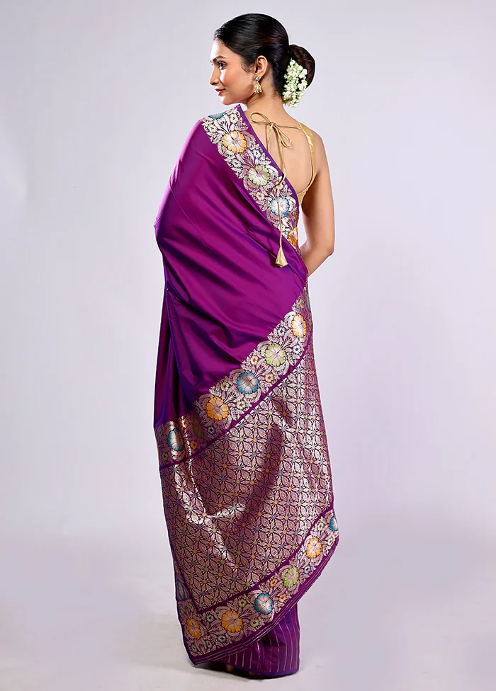 Purple Katan Silk Saree With Blouse Piece - Image 4