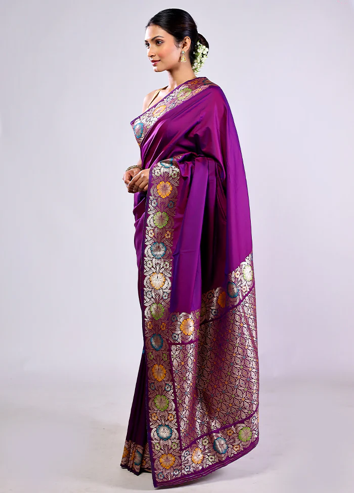 Purple Katan Silk Saree With Blouse Piece - Image 5