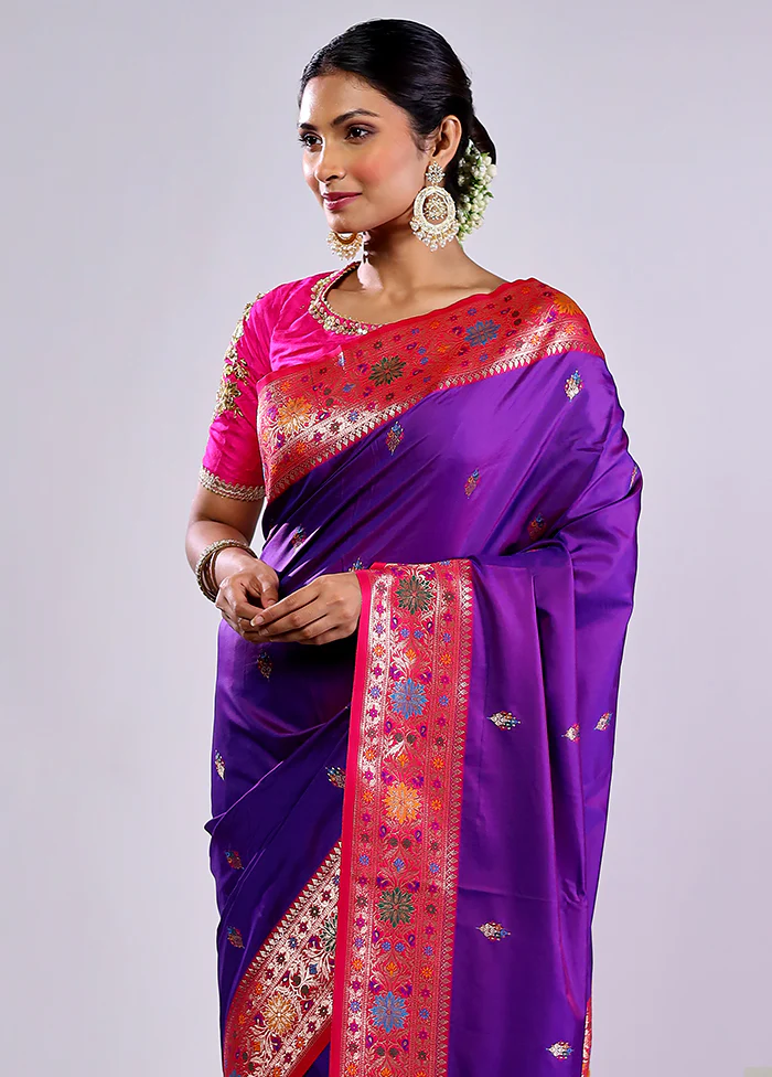 Purple Katan Silk Saree With Blouse Piece - Image 2