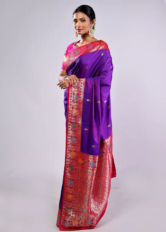 Purple Katan Silk Saree With Blouse Piece - Image 5