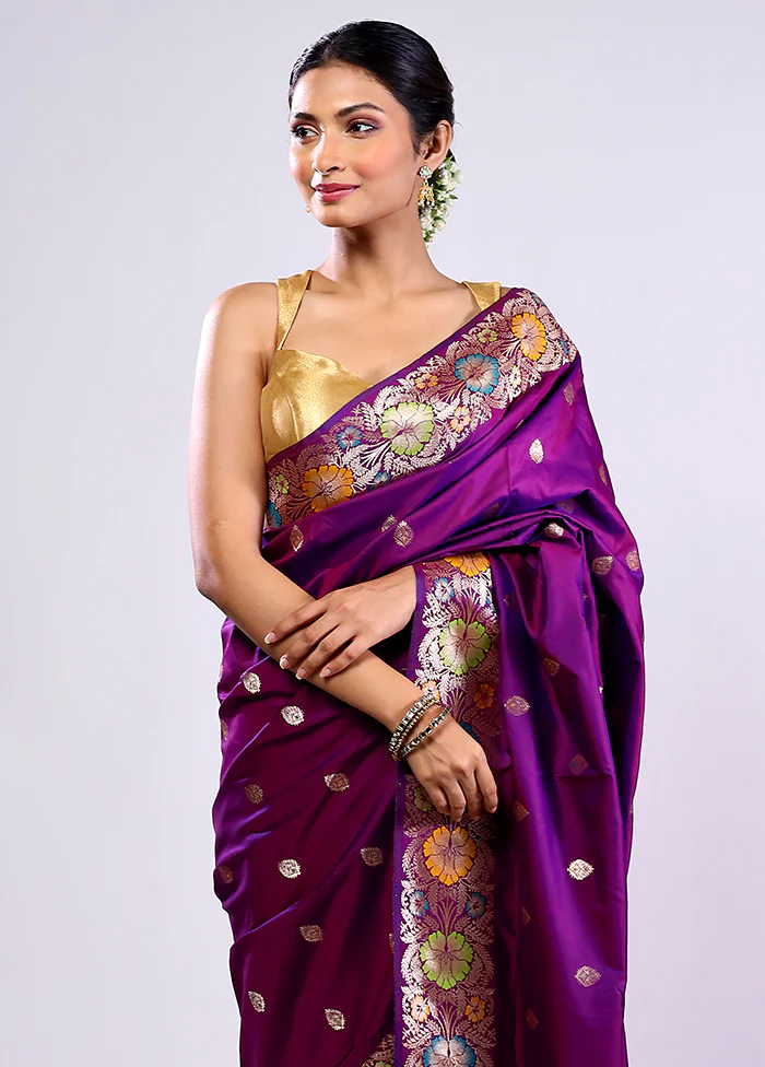 Purple Katan Silk Saree With Blouse Piece - Image 2