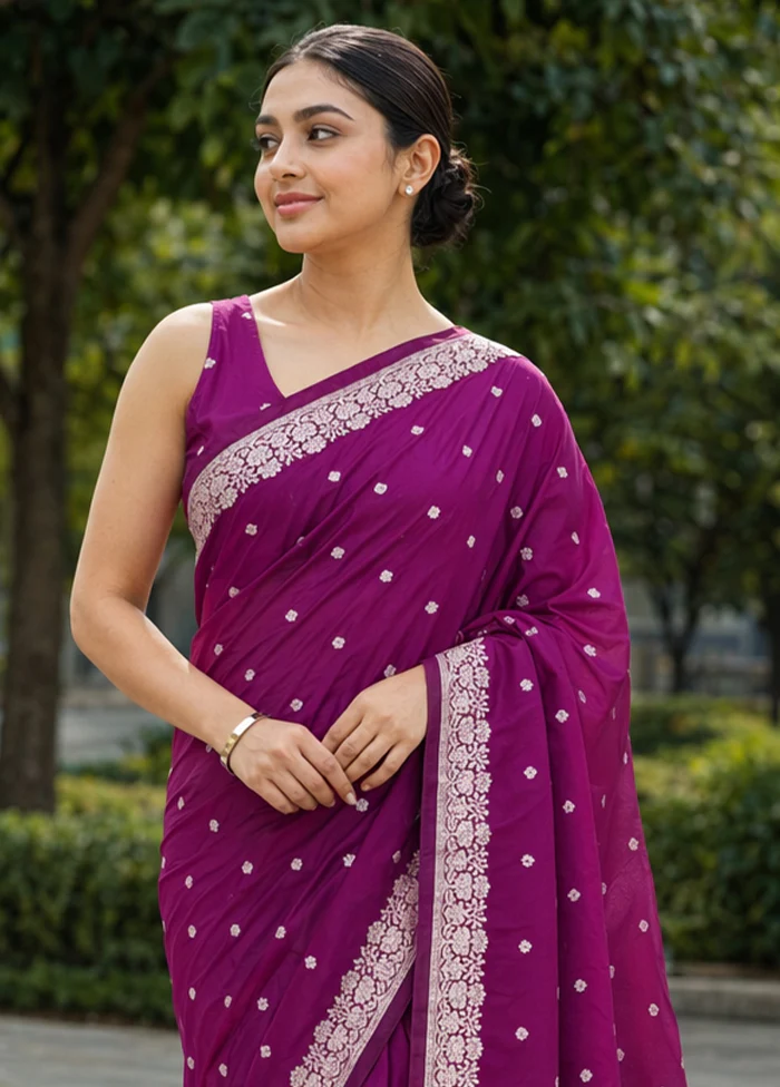 Purple Katan Silk Saree With Blouse Piece - Image 2