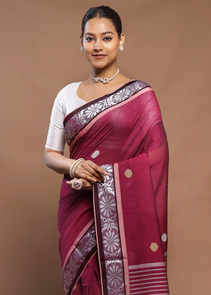 Purple Cotton Saree With Blouse Piece - Image 2