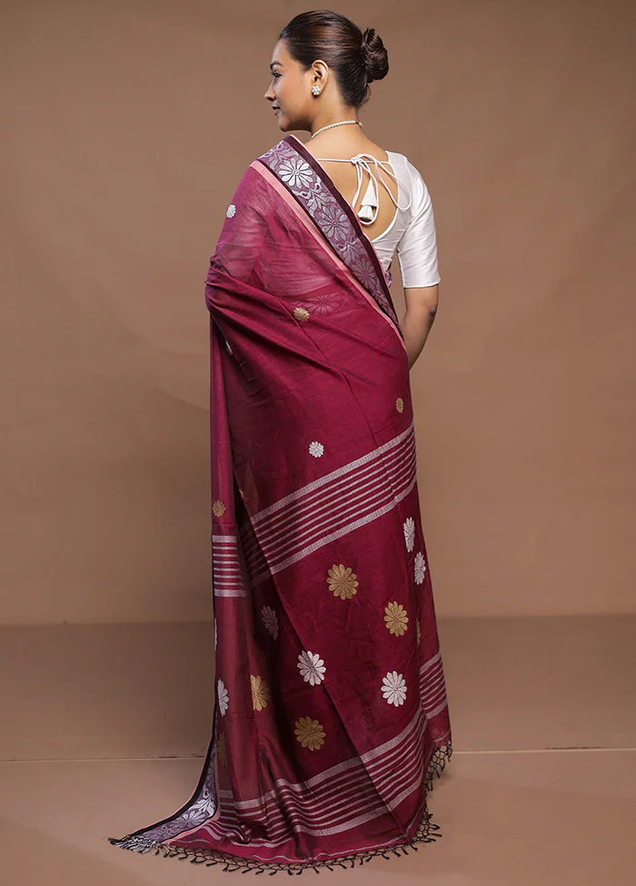 Purple Cotton Saree With Blouse Piece - Image 3