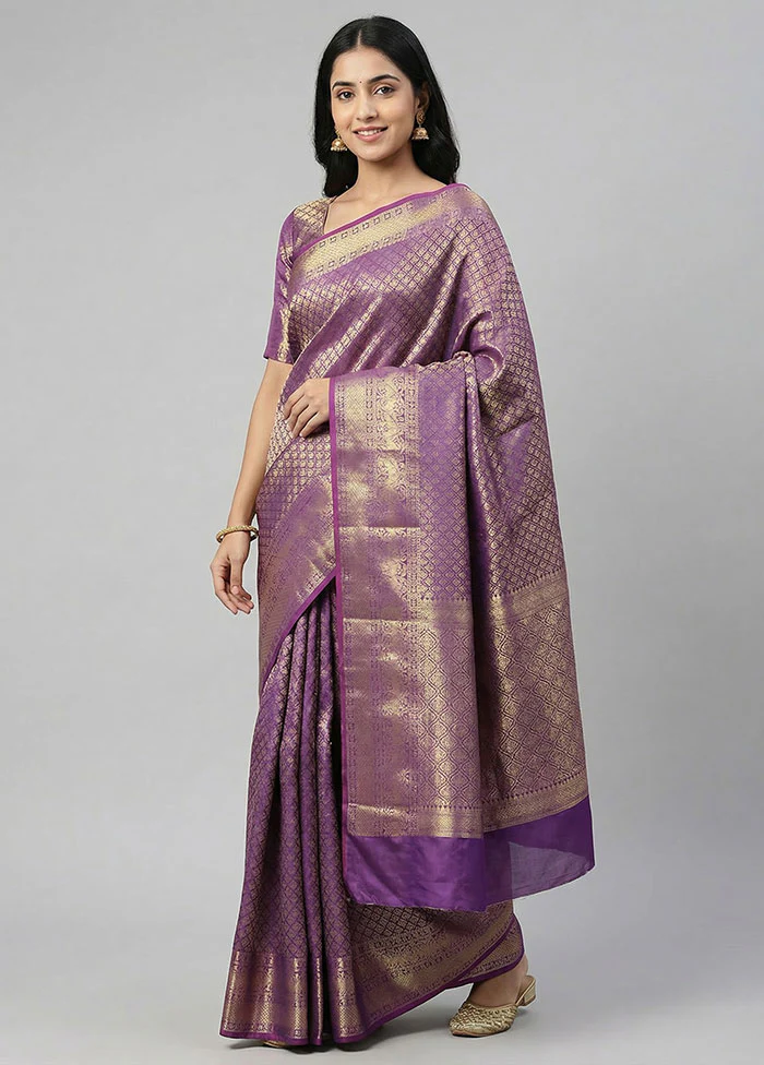 Purple Kora Silk Saree With Blouse Piece