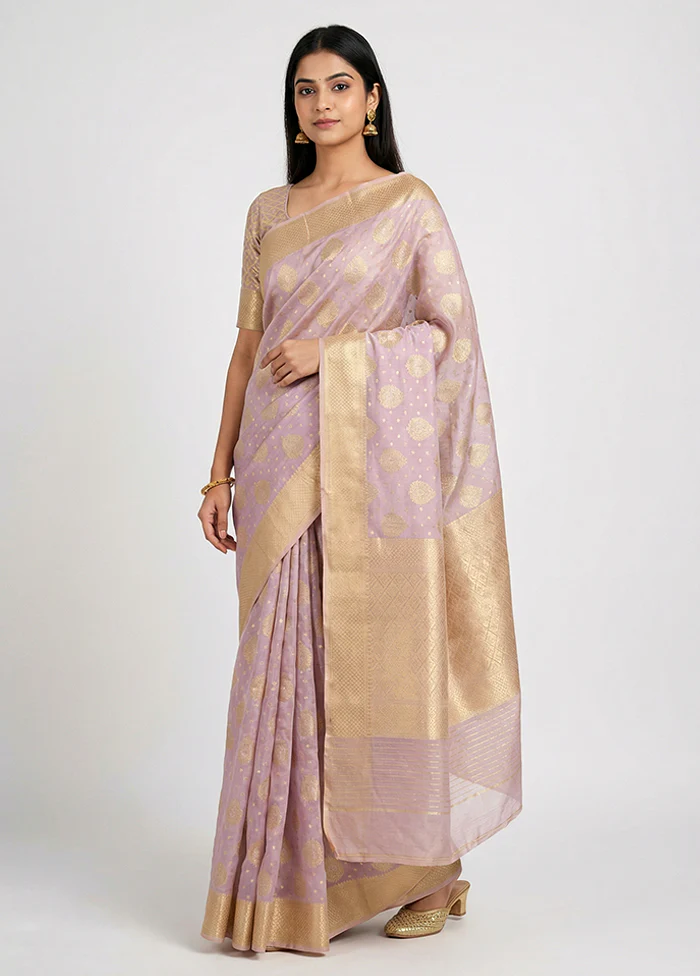 Purple Kora Silk Saree With Blouse Piece