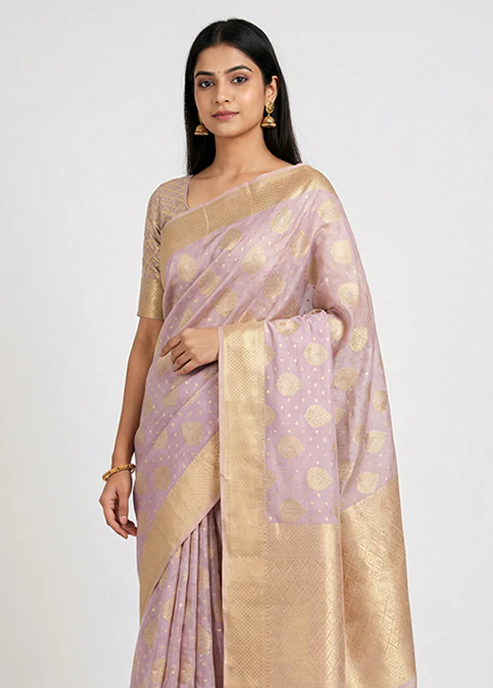 Purple Kora Silk Saree With Blouse Piece - Image 2