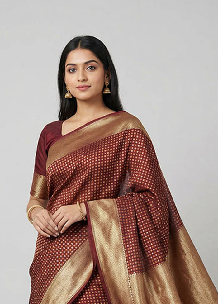 Purple Kora Silk Saree With Blouse Piece - Image 2