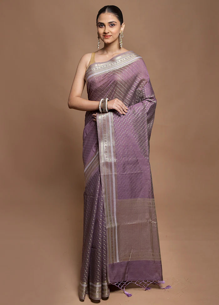 Purple Kora Silk Saree With Blouse Piece