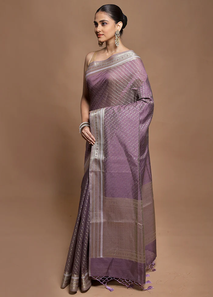 Purple Kora Silk Saree With Blouse Piece - Image 4