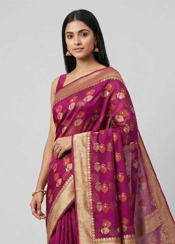 Purple Kora Silk Saree With Blouse Piece - Image 2