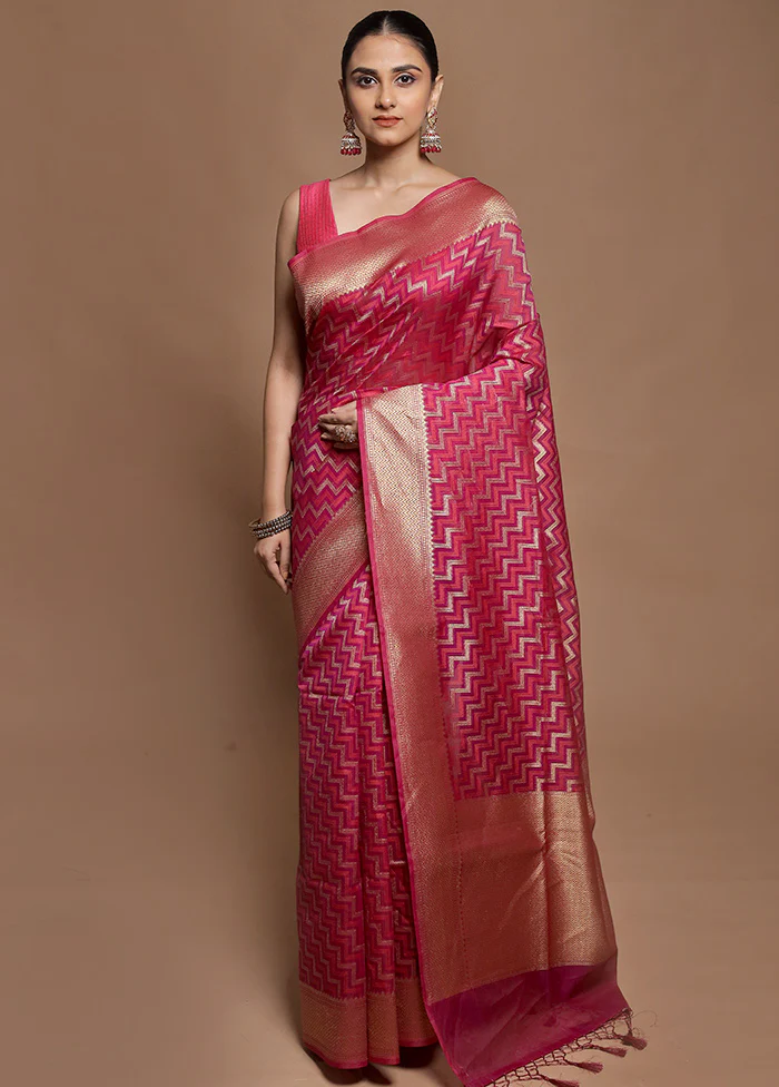 Pink Kora Silk Saree With Blouse Piece