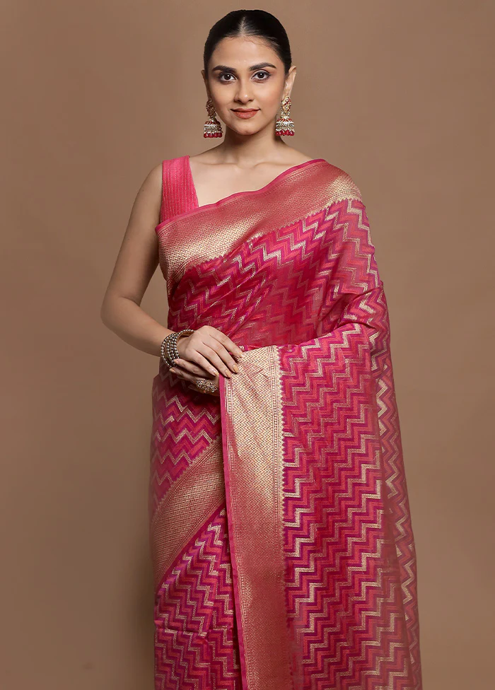 Pink Kora Silk Saree With Blouse Piece - Image 2