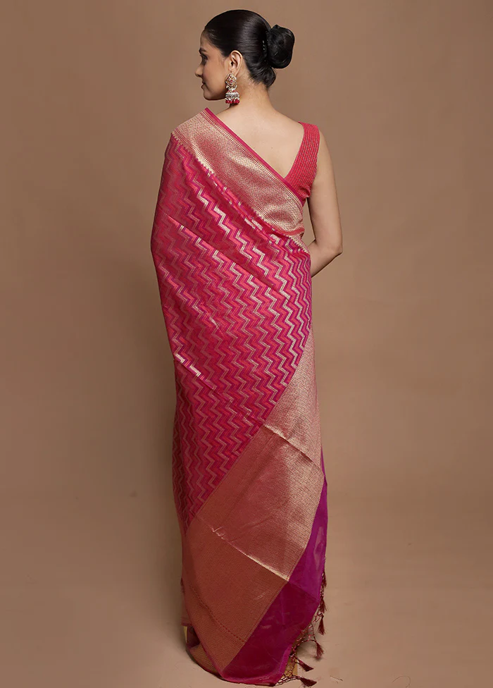 Pink Kora Silk Saree With Blouse Piece - Image 3