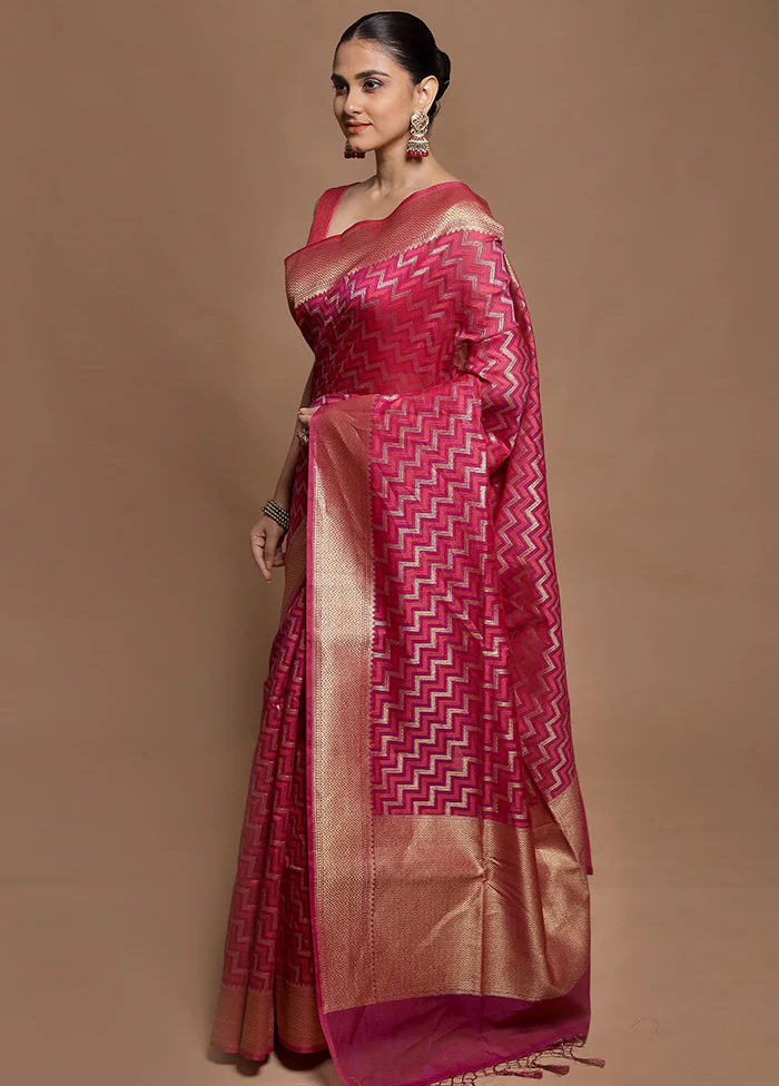Pink Kora Silk Saree With Blouse Piece - Image 4