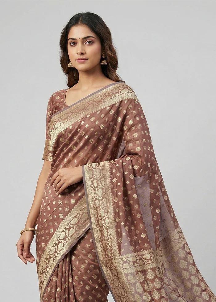 Purple Kora Silk Saree With Blouse Piece - Image 2