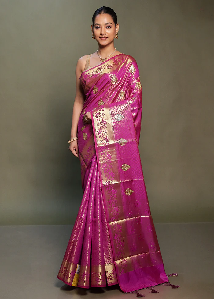 Purple Kora Silk Saree With Blouse Piece - Image 2