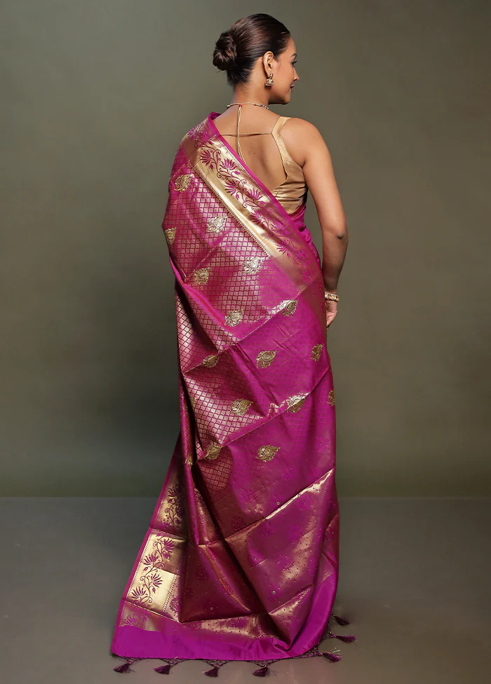 Purple Kora Silk Saree With Blouse Piece - Image 3