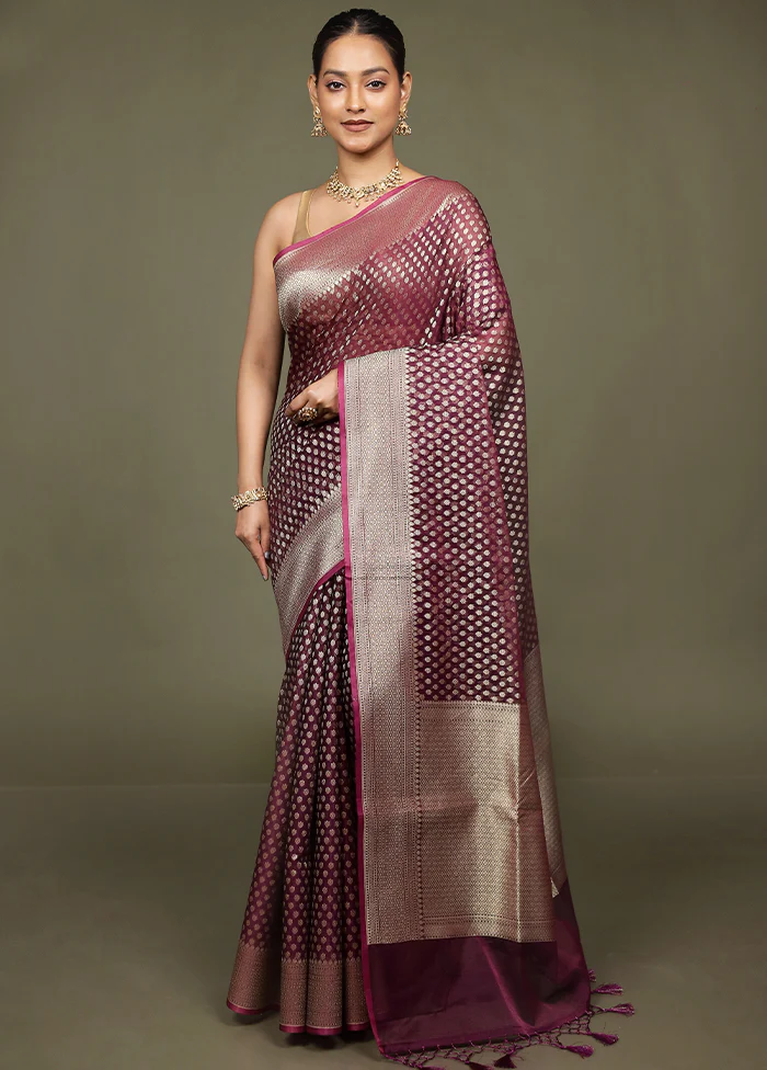 Purple Kora Silk Saree With Blouse Piece - Image 2