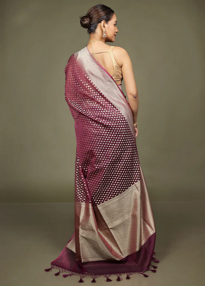 Purple Kora Silk Saree With Blouse Piece - Image 3