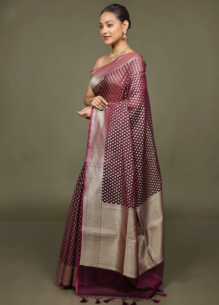 Purple Kora Silk Saree With Blouse Piece - Image 4