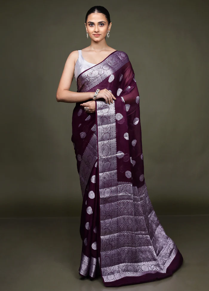 Purple Kora Silk Saree With Blouse Piece - Image 2