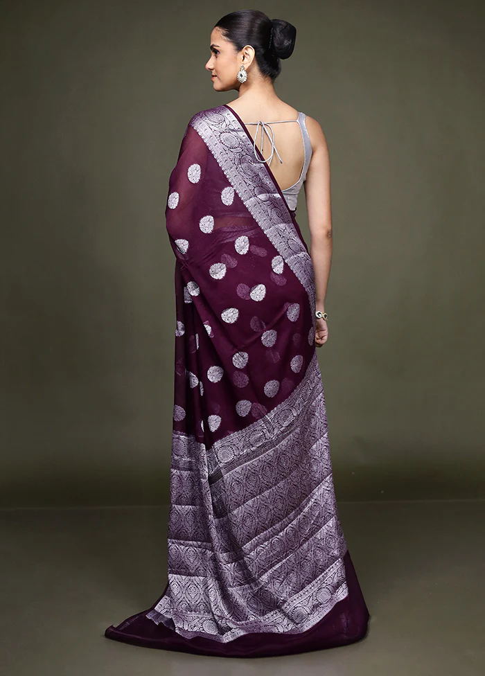 Purple Kora Silk Saree With Blouse Piece - Image 3