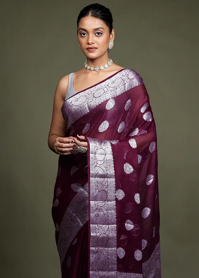 Purple Kora Silk Saree With Blouse Piece