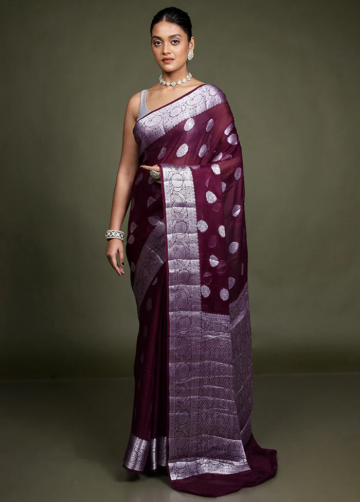 Purple Kora Silk Saree With Blouse Piece - Image 2