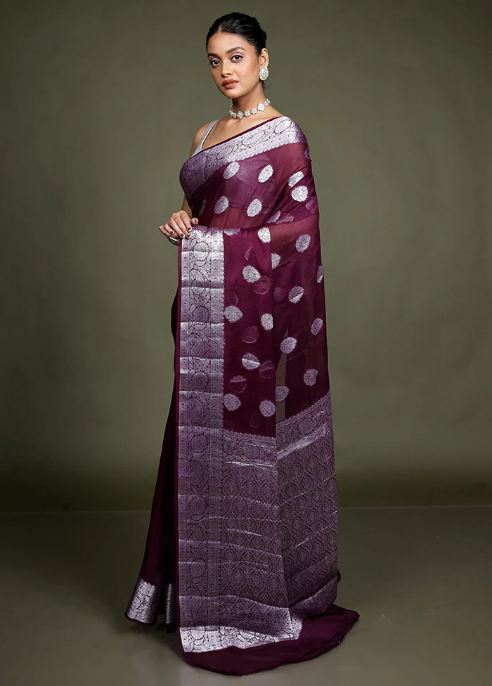 Purple Kora Silk Saree With Blouse Piece - Image 4