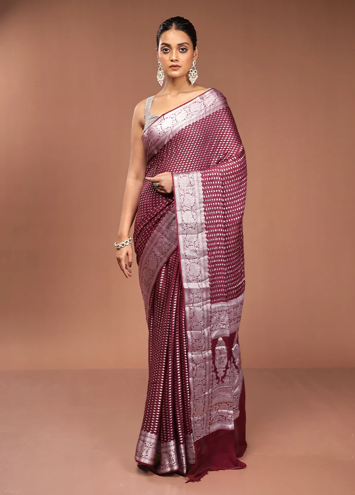 Purple Kora Silk Saree With Blouse Piece - Image 2