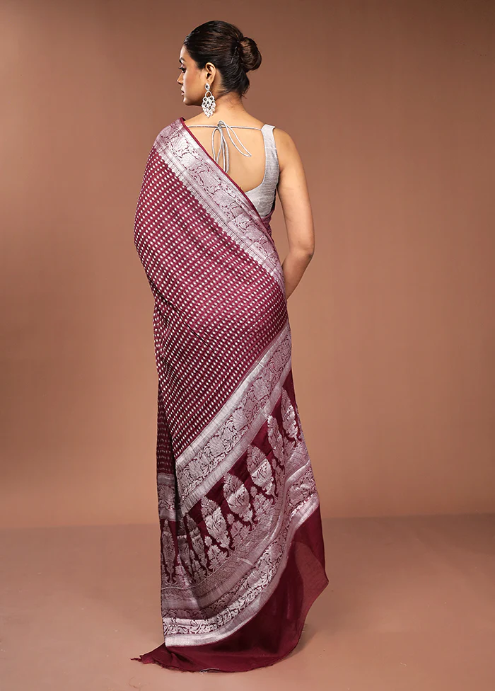 Purple Kora Silk Saree With Blouse Piece - Image 3