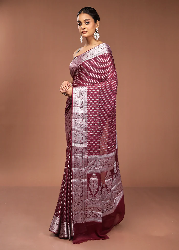 Purple Kora Silk Saree With Blouse Piece - Image 4