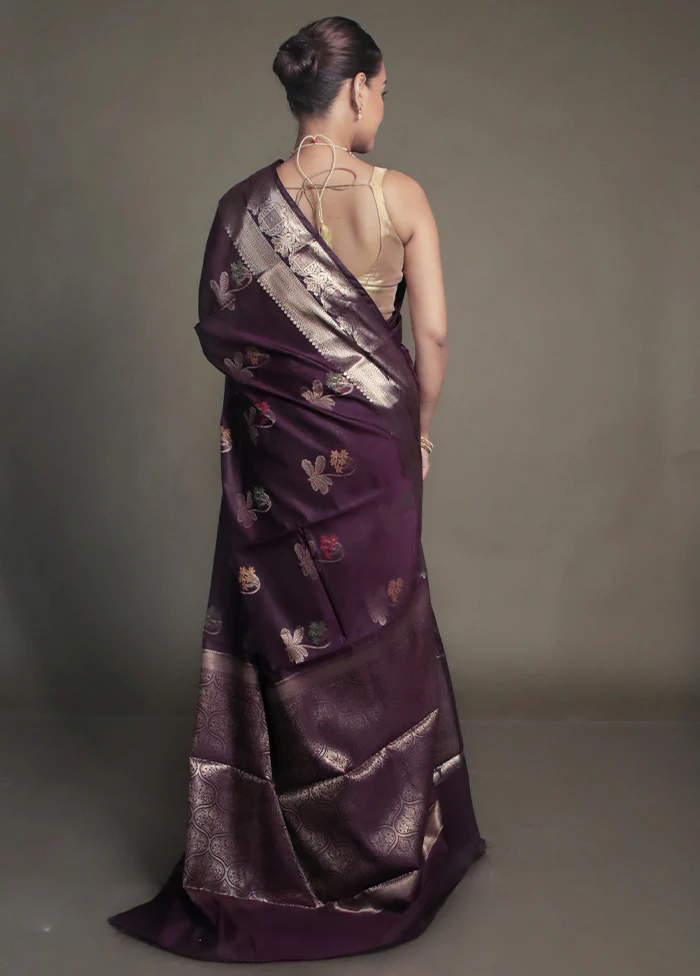 Purple Kora Silk Saree With Blouse Piece - Image 3
