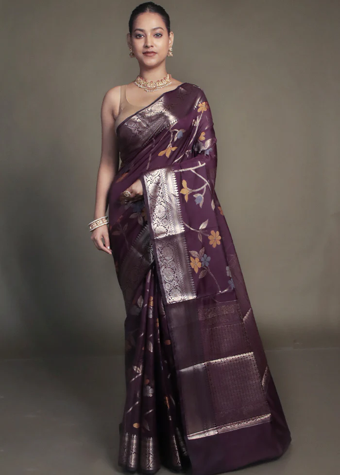 Purple Kora Silk Saree With Blouse Piece