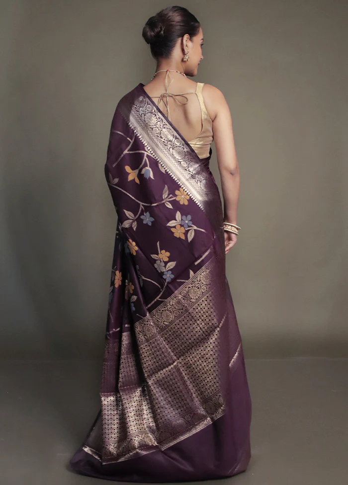Purple Kora Silk Saree With Blouse Piece - Image 3