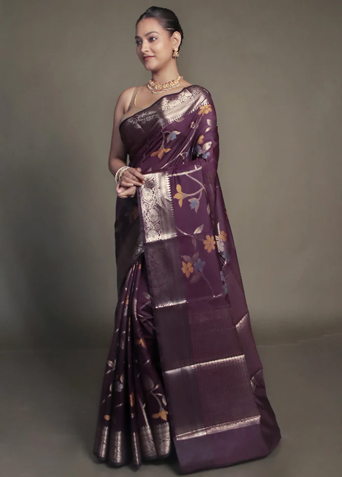 Purple Kora Silk Saree With Blouse Piece - Image 4