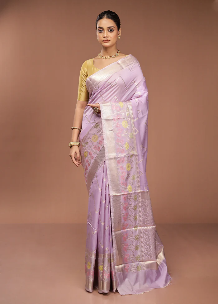 Purple Kora Silk Saree With Blouse Piece - Image 2