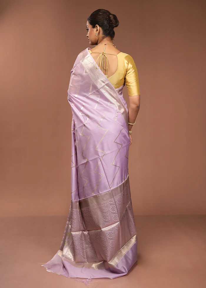 Purple Kora Silk Saree With Blouse Piece - Image 3