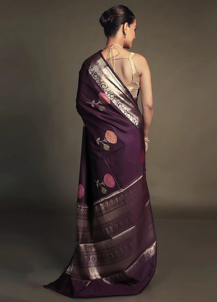 Purple Kora Silk Saree With Blouse Piece - Image 3