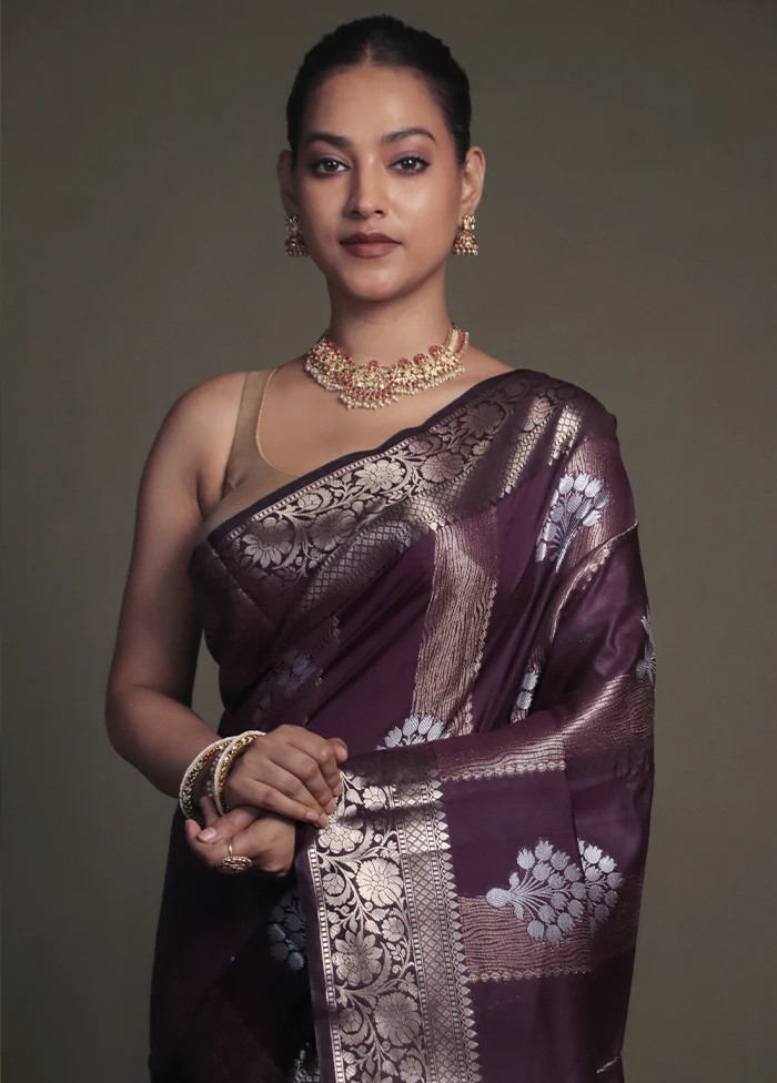 Purple Kora Silk Saree With Blouse Piece - Image 2