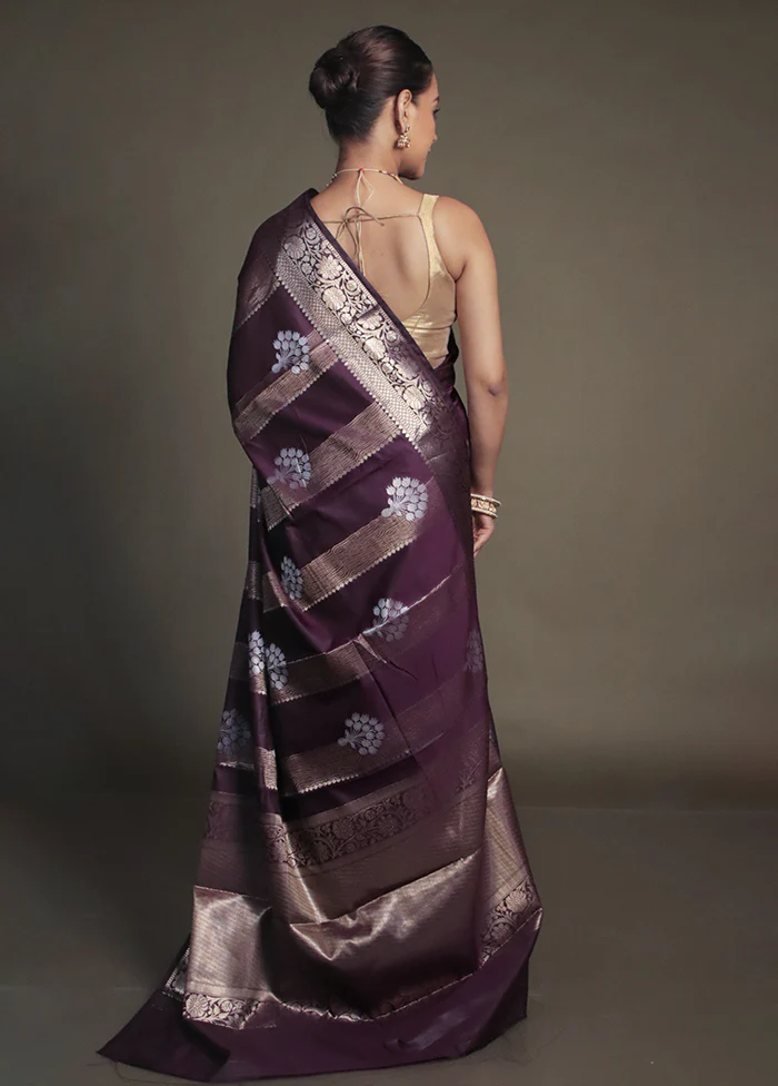 Purple Kora Silk Saree With Blouse Piece - Image 3