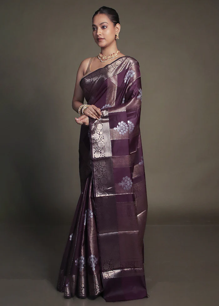 Purple Kora Silk Saree With Blouse Piece - Image 4