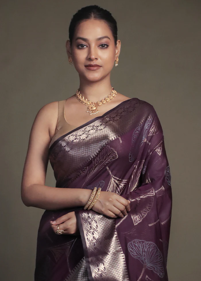 Purple Kora Silk Saree With Blouse Piece - Image 2