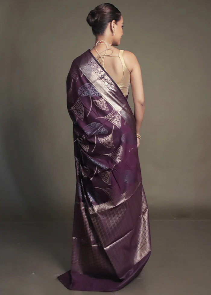 Purple Kora Silk Saree With Blouse Piece - Image 3