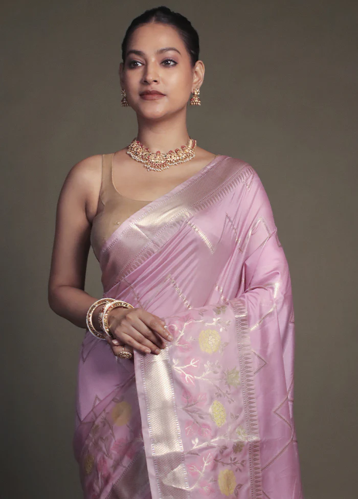 Purple Kora Silk Saree With Blouse Piece - Image 2