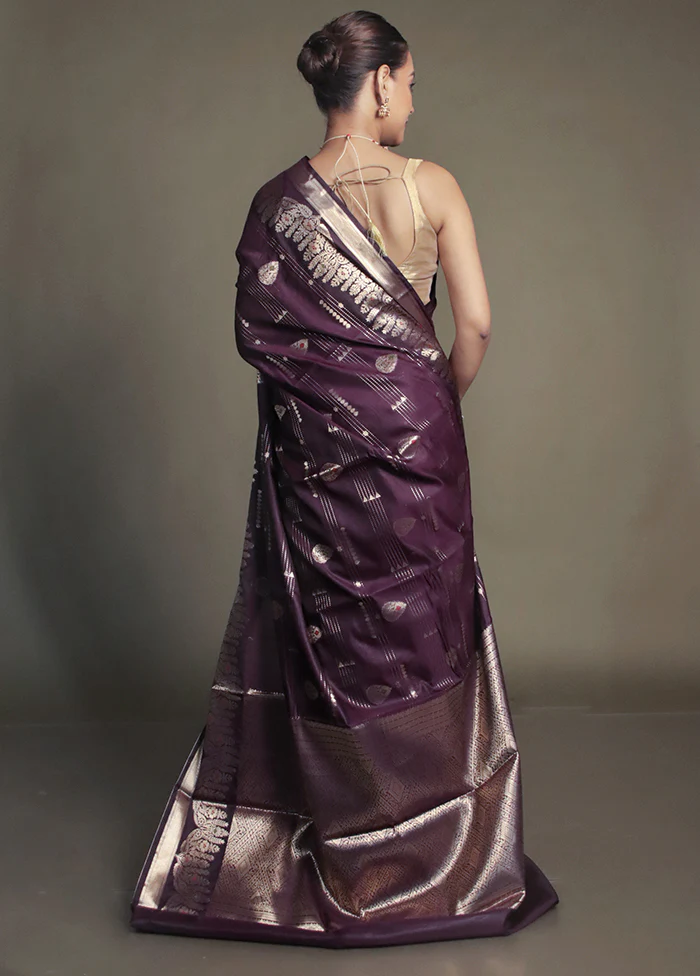 Purple Kora Silk Saree With Blouse Piece - Image 3