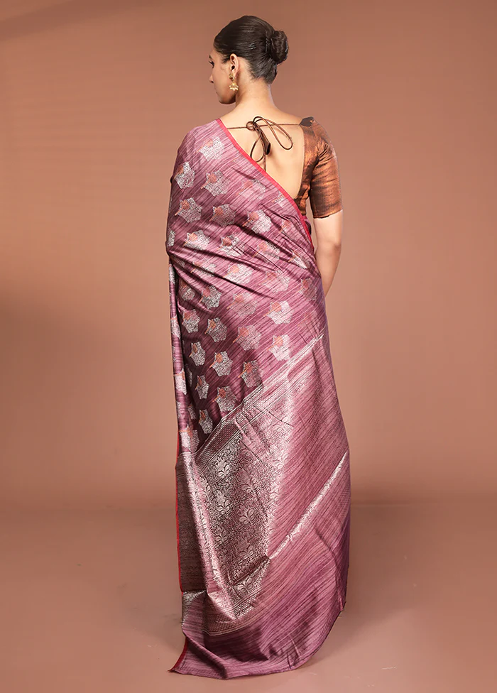 Purple Kora Silk Saree With Blouse Piece - Image 3