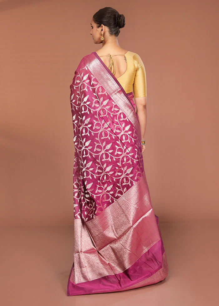 Pink Kora Silk Saree With Blouse Piece - Image 3