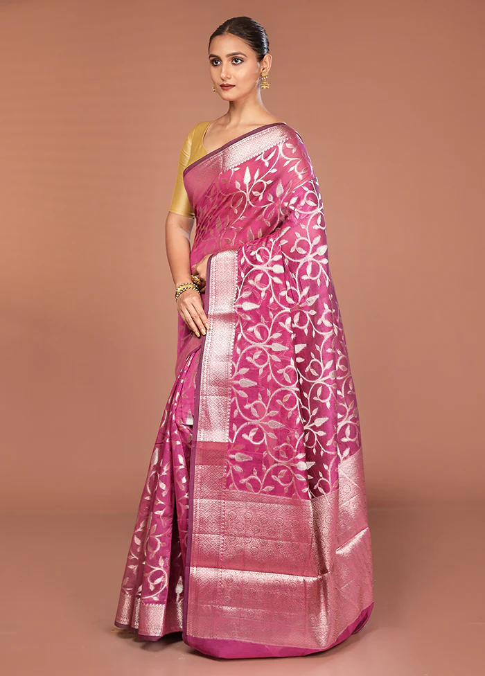 Pink Kora Silk Saree With Blouse Piece - Image 4